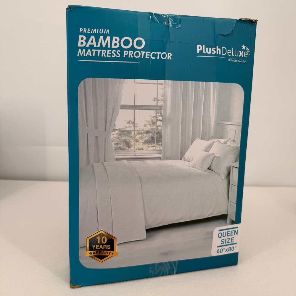 PlushDeluxe Premium Bamboo Mattress Protector Queen Waterproof Hypoallergenic
